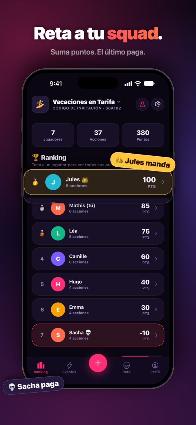 La clasificación: reta a tu squad, suma puntos, el último paga.